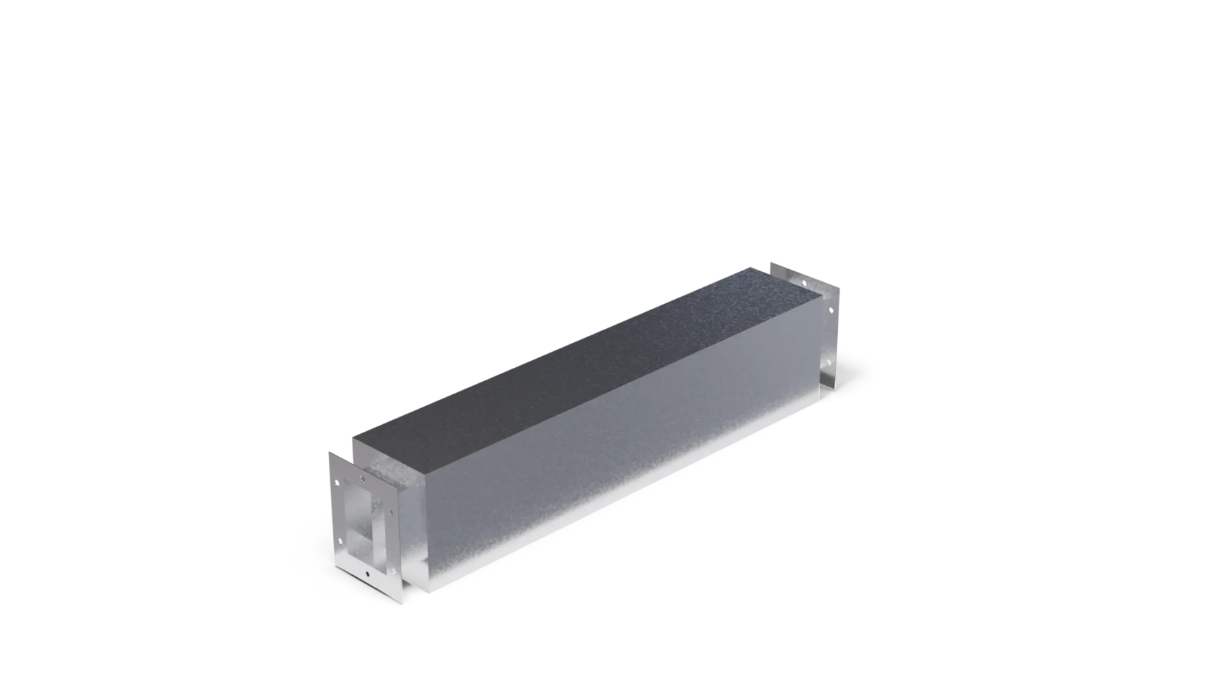 Silenziatori Rettangolari Per Ventilatori Con Flange Piatte In Lamiera Zincata — Flangiato — Vista tre quarti